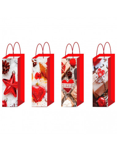 Tradineur - Pack de 12 bolsas de papel decoradas para botella de vino, Ref. 17355, asas de cuerda, guardar, regalar, envolver ch
