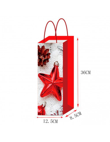 Tradineur - Pack de 12 bolsas de papel decoradas para botella de vino, Ref. 17355, asas de cuerda, guardar, regalar, envolver ch