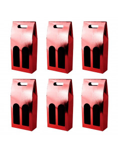 Tradineur - Pack de 6 cajas plegables de cartón con ventanas para 2 botellas de vino, incluyen asa, guardar, regalar, envolver c