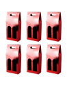 Tradineur - Pack de 6 cajas plegables de cartón con ventanas para 2 botellas de vino, incluyen asa, guardar, regalar, envolver c