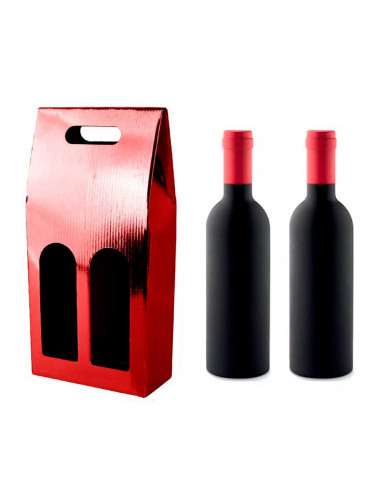 Tradineur - Pack de 6 cajas plegables de cartón con ventanas para 2 botellas de vino, incluyen asa, guardar, regalar, envolver c