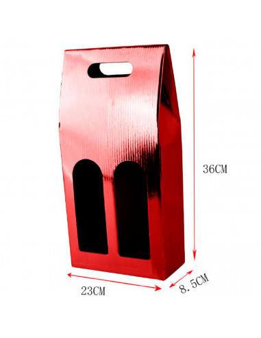 Tradineur - Pack de 6 cajas plegables de cartón con ventanas para 2 botellas de vino, incluyen asa, guardar, regalar, envolver c