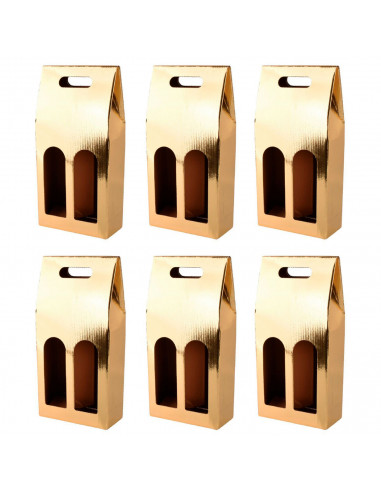 Tradineur - Pack de 6 cajas plegables de cartón con ventanas para 2 botellas de vino, incluyen asa, guardar, regalar, envolver c