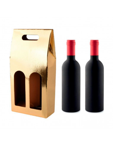 Tradineur - Pack de 6 cajas plegables de cartón con ventanas para 2 botellas de vino, incluyen asa, guardar, regalar, envolver c