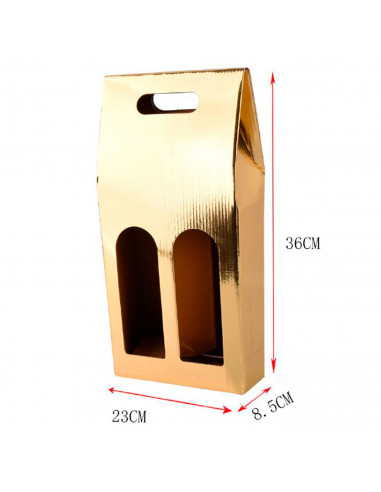 Tradineur - Pack de 6 cajas plegables de cartón con ventanas para 2 botellas de vino, incluyen asa, guardar, regalar, envolver c