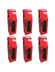 Tradineur - Pack de 6 cajas plegables de cartón para botella de vino, incluye asa de cuerda, guardar, regalar, envolver champán,