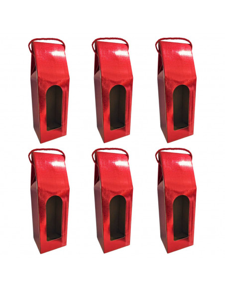 Tradineur - Pack de 6 cajas plegables de cartón para botella de vino, incluye asa de cuerda, guardar, regalar, envolver champán,