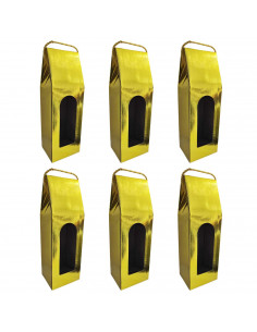 Tradineur - Pack de 6 cajas plegables de cartón para botella de vino, incluye asa de cuerda, guardar, regalar, envolver champán,