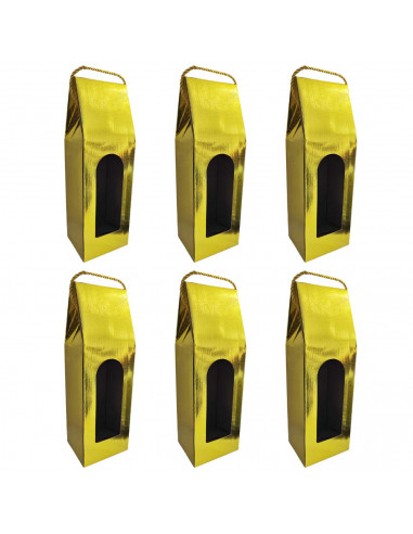 Tradineur - Pack de 6 cajas plegables de cartón para botella de vino, incluye asa de cuerda, guardar, regalar, envolver champán,