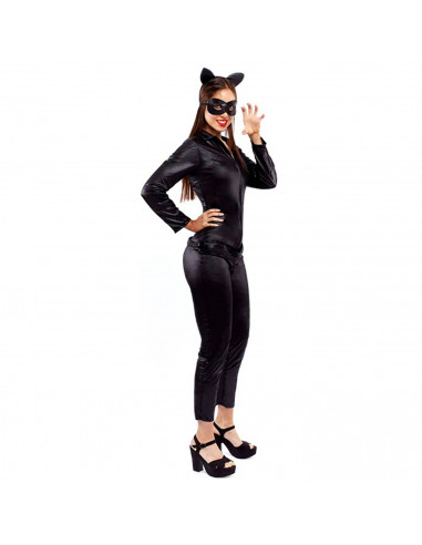 Tradineur - Disfraz de cat girl para adulto, poliéster, incluye mono, diadema y antifaz, atuendo de carnaval, Halloween, cosplay