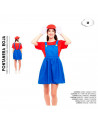 Tradineur - Disfraz de fontanera roja para adulto, 100% poliéster, incluye gorro, camiseta y peto, atuendo de carnaval, Hallowee
