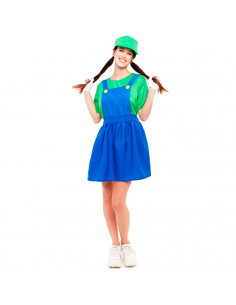 Tradineur - Disfraz de fontanera verde para adulto, poliéster, incluye gorro, camiseta y peto, atuendo de carnaval, Halloween, c