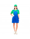 Tradineur - Disfraz de fontanera verde para adulto, poliéster, incluye gorro, camiseta y peto, atuendo de carnaval, Halloween, c