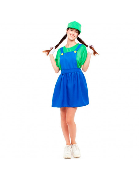Tradineur - Disfraz de fontanera verde para adulto, 100% poliéster, incluye gorro, camiseta y peto, atuendo de carnaval, Hallowe Tradineur - Disfraz de fontanera verde para adulto, 100% poliéster, incluye gorro, camiseta y peto, atuendo de carnaval, Hallowe