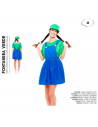 Tradineur - Disfraz de fontanera verde para adulto, 100% poliéster, incluye gorro, camiseta y peto, atuendo de carnaval, Hallowe