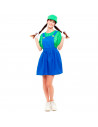 Tradineur - Disfraz de fontanera verde, adulto, 100% poliéster, incluye gorro, camiseta y peto, atuendo de carnaval, Halloween,