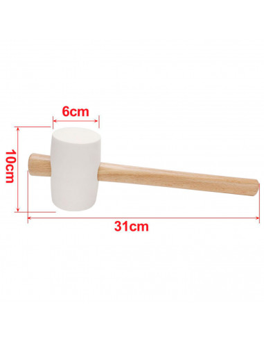 Tradineur - Martillo de goma de 500 g - Longitud 31 cm - Mango de madera - Ideal para obras de bricolaje y carpintería (Blanco)