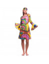 Tradineur - Disfraz de hippie chica para adulto, 100% poliéster, incluye vestido y diadema, atuendo de carnaval, Halloween, cosp