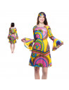 Tradineur - Disfraz de hippie chica para adulto, poliéster 100%, incluye vestido y diadema, atuendo de carnaval, Halloween, cosp