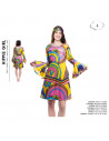 Tradineur - Disfraz de hippie chica para adulto, poliéster 100%, incluye vestido y diadema, atuendo de carnaval, Halloween, cosp