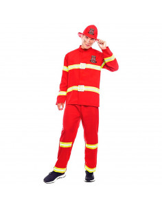 Tradineur - Disfraz de bombero para adulto, 100% poliéster, incluye sombrero, camiseta y pantalón, atuendo de carnaval, Hallowee