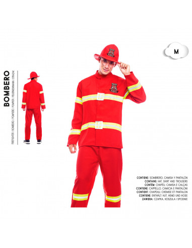 Tradineur - Disfraz de bombero para adulto, poliéster, incluye sombrero, camiseta y pantalón, atuendo de carnaval, Halloween, co