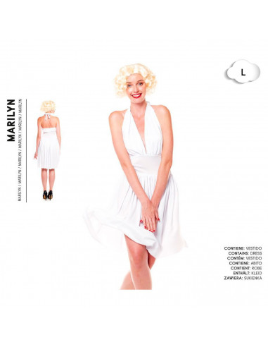 Tradineur - Disfraz de Marilyn para adulto, poliéster, incluye vestido, atuendo de carnaval, Halloween, cosplay (Mujer, Talla L)