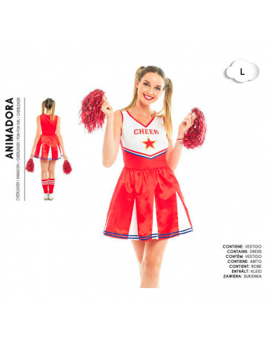 Tradineur - Disfraz de animadora para adulto, poliéster 100%, incluye vestido, atuendo de carnaval, Halloween, cosplay (Mujer, T