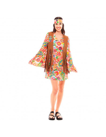 Tradineur - Disfraz de hippie woman para adulto, 100% poliéster, incluye vestido, chaleco y cinta de pelo, atuendo de carnaval, Tradineur - Disfraz de hippie woman para adulto, 100% poliéster, incluye vestido, chaleco y cinta de pelo, atuendo de carnaval,