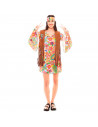 Tradineur - Disfraz de hippie woman para adulto, 100% poliéster, incluye vestido, chaleco y cinta de pelo, atuendo de carnaval,