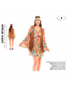 Tradineur - Disfraz de hippie woman para adulto, 100% poliéster, incluye vestido, chaleco y cinta de pelo, atuendo de carnaval,
