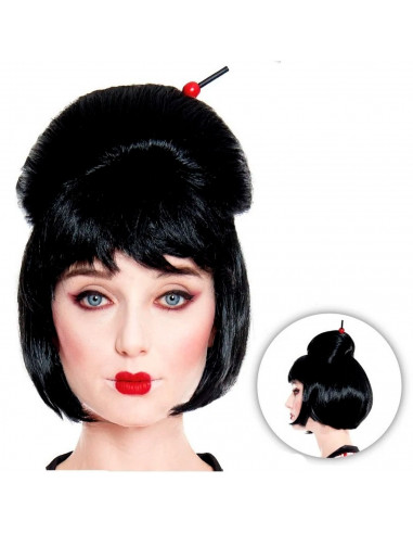 Tradineur - Peluca de geisha para mujer, fibra sintética, complemento para disfraz japonés, oriental de carnaval, Halloween, cos