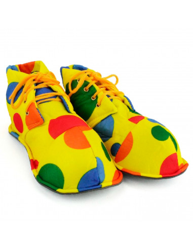 Tradineur - Zapatos amarillos de payaso para adulto con círculos de colores, accesorios, disfraz, carnaval, Halloween, cosplay,