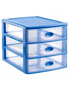 Tradineur - Cajonera de sobremesa de plástico Loira, 3 cajones transparentes, torre almacenaje multiusos, oficina, baño, fabrica