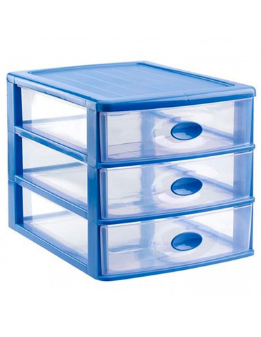 Tradineur - Cajonera de sobremesa de plástico Loira, 3 cajones transparentes, torre almacenaje multiusos, oficina, baño, fabrica