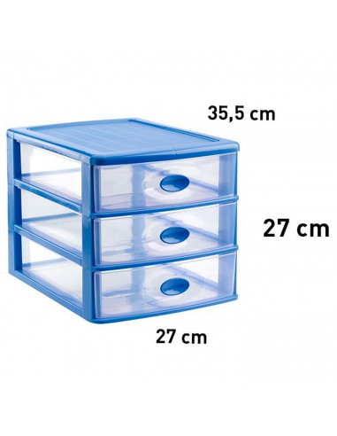 Tradineur - Cajonera de sobremesa de plástico Loira, 3 cajones transparentes, torre almacenaje multiusos, oficina, baño, fabrica