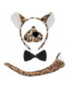 Tradineur - Set de leopardo, 4 piezas, poliéster, incluye diadema, nariz, pajarita y cola, accesorios para disfraces, carnaval,