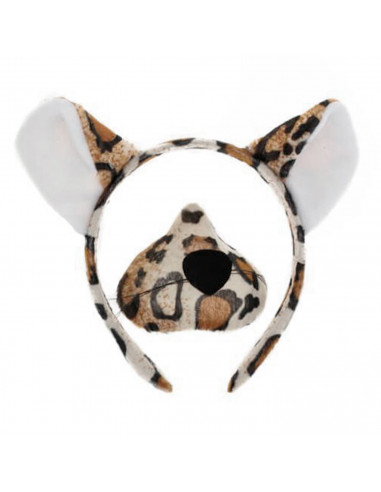 Tradineur - Set de leopardo, 4 piezas, poliéster, incluye diadema, nariz, pajarita y cola, accesorios para disfraces, carnaval,