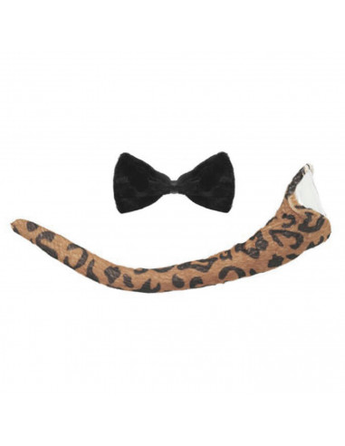Tradineur - Set de leopardo, 4 piezas, poliéster, incluye diadema, nariz, pajarita y cola, accesorios para disfraces, carnaval,