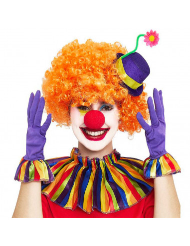 Tradineur - Set de payaso, 5 piezas, poliéster, incluye mini sombrero, nariz, collarín y guantes, accesorios para disfraces, cir