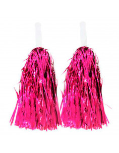 Tradineur - Pompones de animadora, incluyen mangos de plástico, accesorios para disfraces, carnaval, Halloween, cosplay (Fucsia