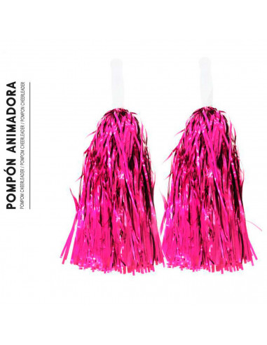 Tradineur - Pompones de animadora, incluyen mangos de plástico, accesorios para disfraces, carnaval, Halloween, cosplay (Fucsia