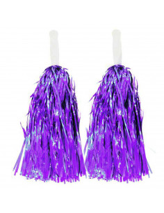 Tradineur - Pompones de animadora con mangos de plástico, accesorios para disfraces, carnaval, Halloween, cosplay (Morado brillo