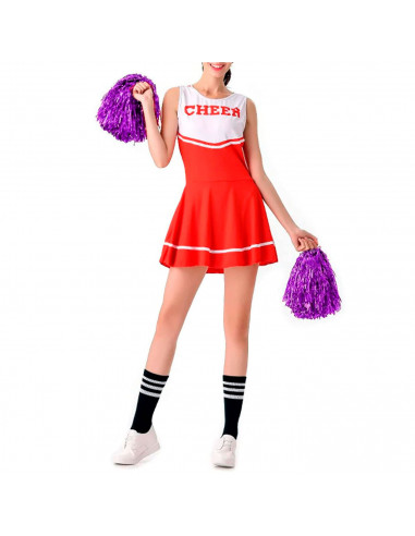 Tradineur - Pompones de animadora con mangos de plástico, accesorios para disfraces, carnaval, Halloween, cosplay (Morado brillo