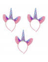 Tradineur - Pack de 3 diademas de unicornio lila, poliéster, complementos para disfraces, carnaval, Halloween, cosplay, fiestas