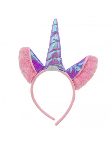 Tradineur - Pack de 3 diademas de unicornio lila, poliéster, complementos para disfraces, carnaval, Halloween, cosplay, fiestas
