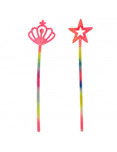 Tradineur - Pack de 2 varitas de colores, plástico, complementos para disfraces de hada, carnaval, Halloween, cosplay, fiestas (