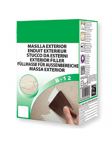 Tradineur - Masilla para exterior en polvo B-12, retapados de grietas, albañilería, reparación de fachadas, fabricado en España