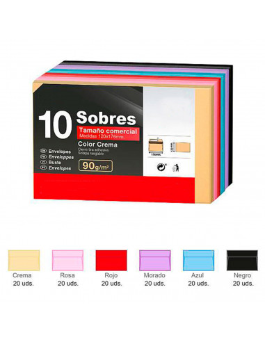 Tradineur - Pack de 120 sobres comerciales de papel, solapa rasgable con tira adhesiva, biodegradables, reciclables, enviar invi