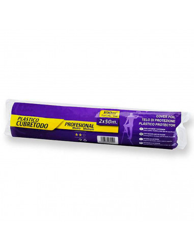 Tradineur - Rollo de plástico cubretodo, protector, cobertor antipolvo, 100 m2, pintura, suciedad, humedad, cubrir suelos, muebl